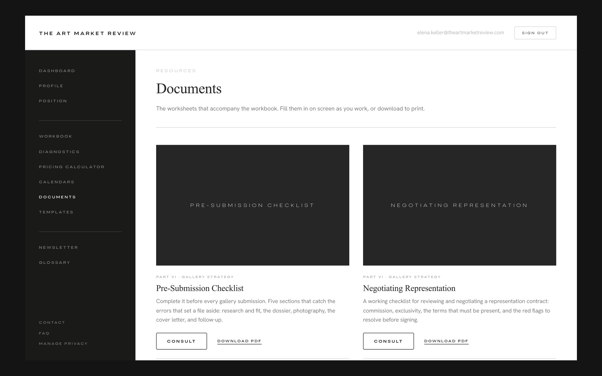 The documents page: the pre-submission checklist and the negotiation worksheet